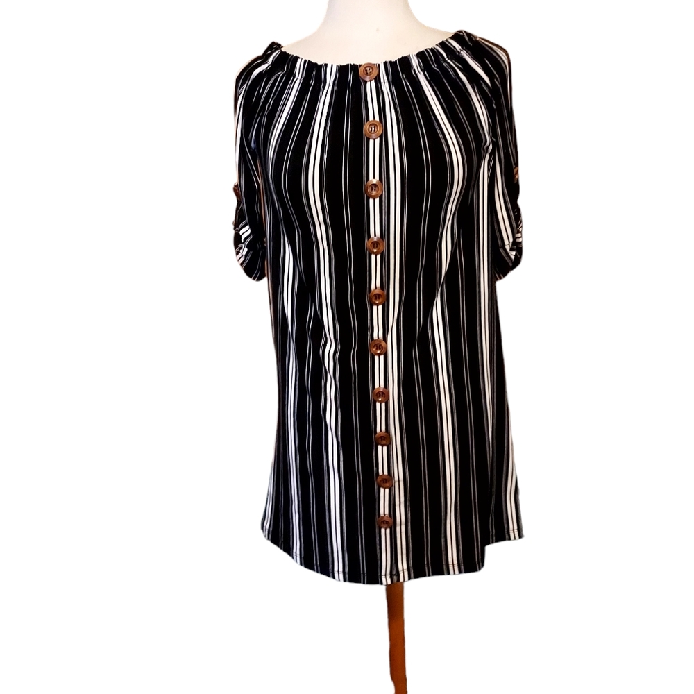 Live & Lottie S Dress Knee Length Black White Striped Pullon Pullover Ma…